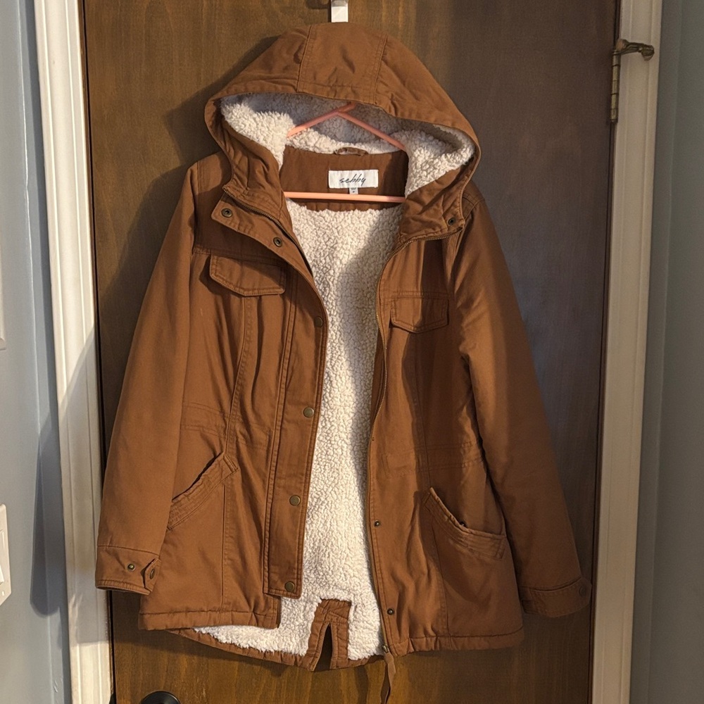 Brown Hooded Jacket with Sherpa Lining - Sebby Size M